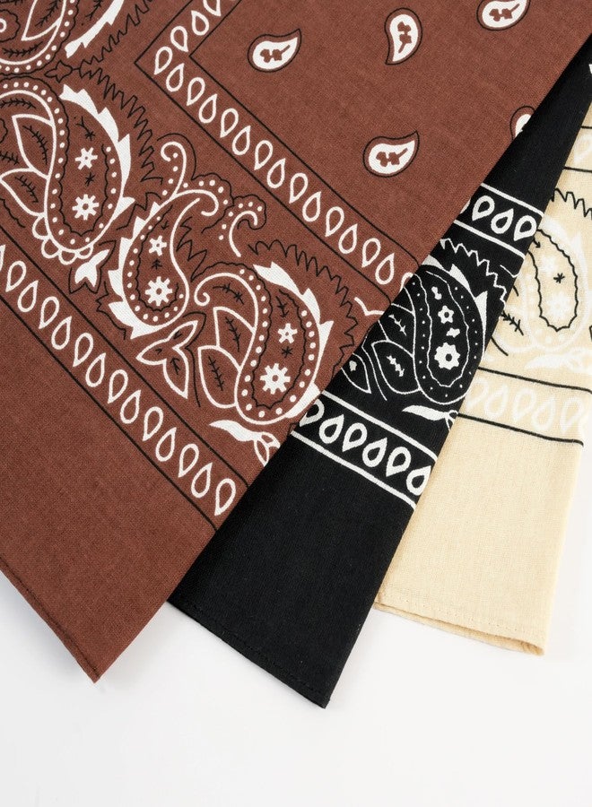 Bycc Bynn 3 Pack 100% Cotton Paisley Pattern Bandanas Face Mask Square Scarf Headwear (khaki + Brown + Black) - Image 4